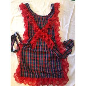 Holiday red plaid apron with lace around Red